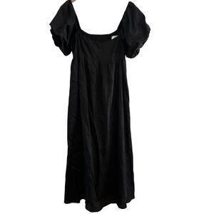 Dissh Black Puff Sleeve Smocked Linen Maxi Dress US 8 Wedding Cocktail Timeless